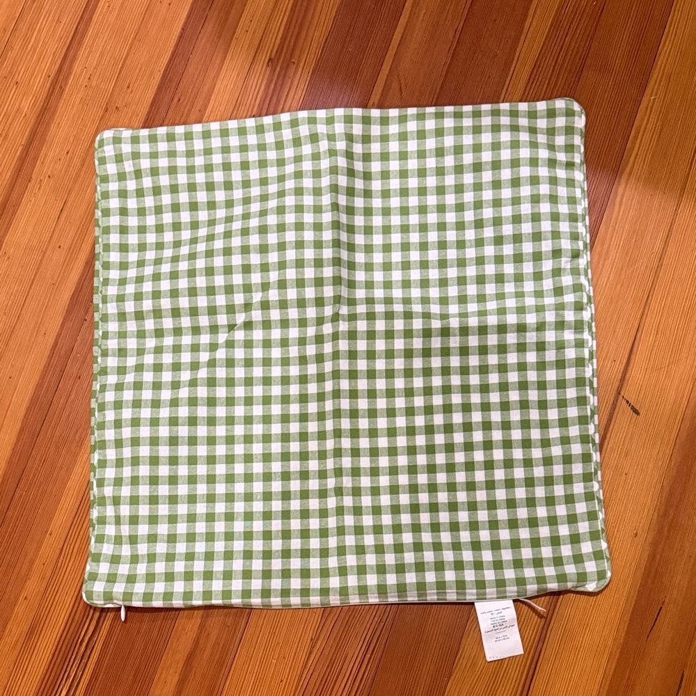 Pottery Barn Green and White Gingham Accent Pillow 18x18 with pillow insert.